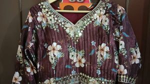 Brown Embellished Anarkali Festive Suit Set