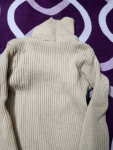 Combo Red And Cream Turtleneck Ribbed Sweater