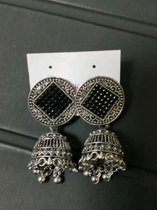 Jhumka Earrings with Black Beads