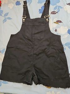 Black Denim Overalls Shorts