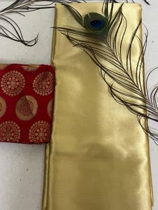 Golden Saree With Blouse Material