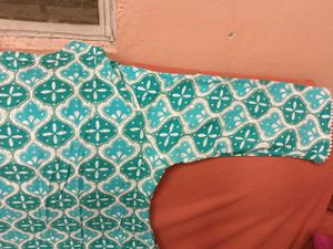 Brand New CyanColor CottonKurti With Cyan Bottom