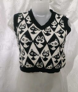Cute Bear Print Knit Vest