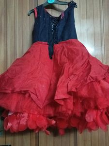 Red And Dark Blue Combination Frill Frock