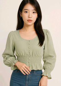 Sage Green Korean Smocked Top