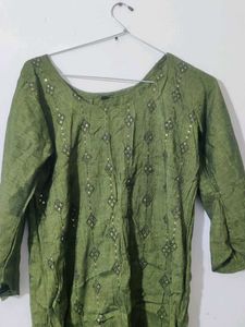 Olive Green Cotton Straight Suit