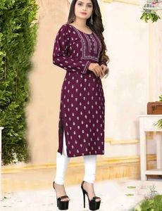 Elegant Purple Printed A-line Kurti for Women