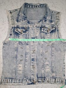 Studded Acid Wash Denim Vest