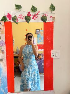 Blue &amp; White Halter Midi Dress