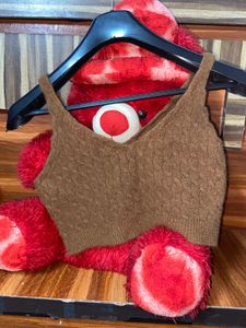Brown Knit Crop Top H&amp;M