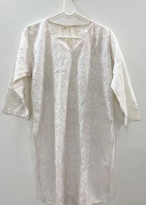 White Thread Work Kurta with Black Salwar