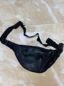 K London Stylish Real Leather Black Waist Bag