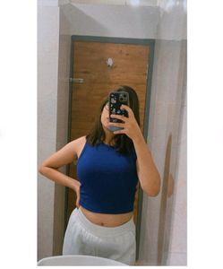 Blue Ribbed Crop Top