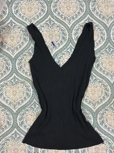 Black Ribbed V-Neck Tank