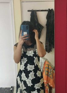 Korean black Floral Dress