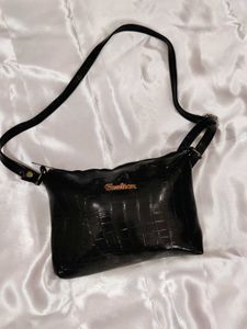 Black Croc Embossed Crossbody Bag