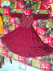 Maroon Flared Frock Pant With Dupatta..