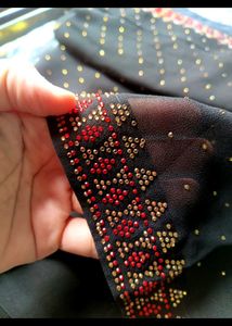 New Gorget Black N Red Stone Work Saree