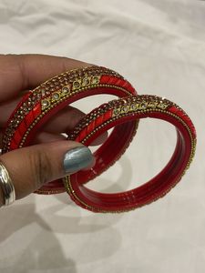 Red &amp; Gold Embellished Bangles