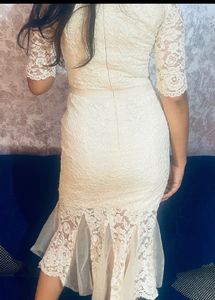 Wine Cream Fishtail Lace Party Dress