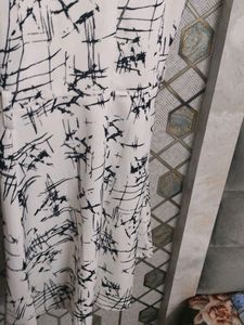 Off White Black Printed Branded Dress Knee Leng