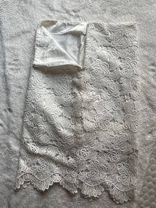 High Waisted White Lace Midi Skirt