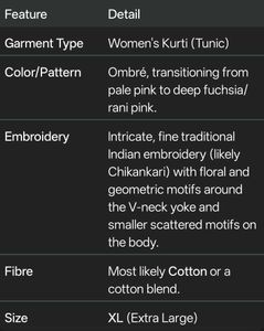 Pink Embroidered Tunic Top for women (XL) size