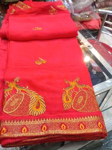 Red Embroidered Saree