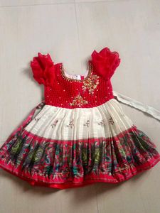 Red &amp; White Embroidered Dress