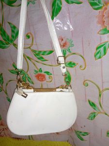 White Handbag with Gold Chain