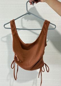 Brown Ribbed Cinched Tank Top