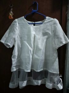 White Mesh Layered Top
