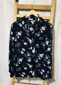 Floral Black Cotton Shirt Size-38