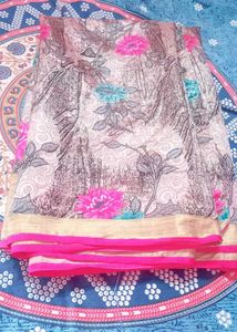 Floral Print Silk Saree