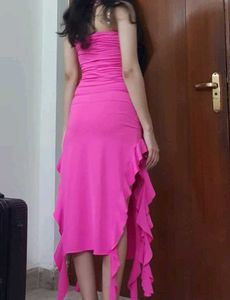 Pink Ruffle Slit Dress