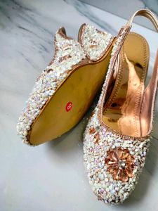 Heels Party Wear Sandal White And Rose Gold