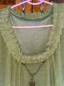 Olive green sheer Stretchable Top With lining XL
