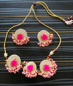Pink Beaded Handcrafted Statement Jewelry Set