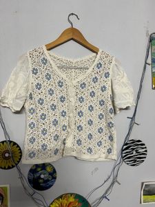 Vintage Crochet Flower Cardigan💙🤍
