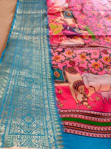 Pichwai Digital Kalamkari Print Saree 💙❤️