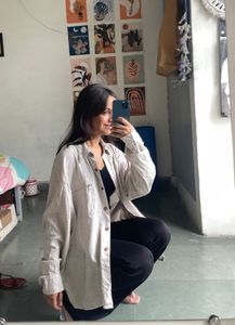 Oversized Beige Button-Down
