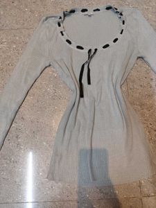 Ribbed Knit Ribbon Detail Top