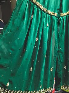 Dark Green Handwork + Diamond Work Gharara Set