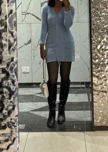 Blue Fuzzy Knit Dress