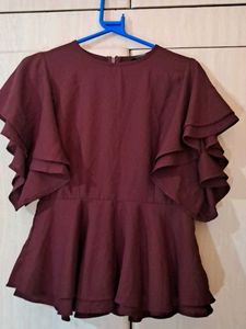 Elegant Ruffled Sleeve Peplum Top