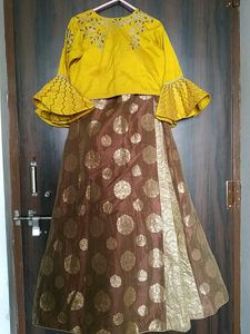 Brown &amp; Gold Lehenga with Dupatta