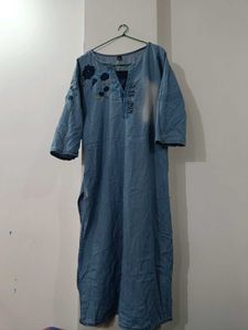 Denim Embroidered Kurta