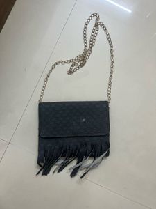 Black Fringe Chain Crossbody Bag