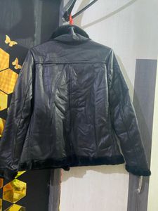 Chic Black Faux Leather Aviator Jacket w/ Fur