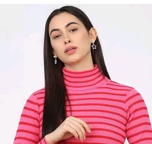 Stripped High Neck Women&#39;s Top